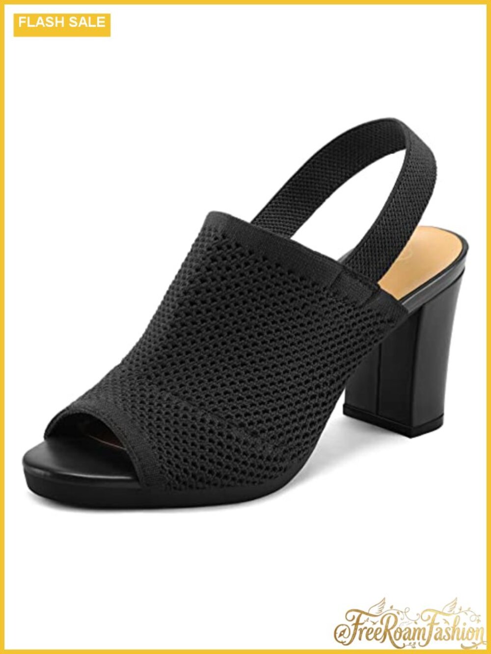 Knit Peep Toe Slingback Chunky Block Heel Sandals